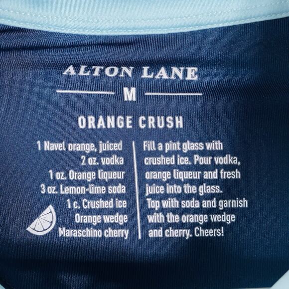 Alton Lane Size Medium Oranges Print Short Sleeve Golf Polo Shirt Blue - Picture 3 of 4